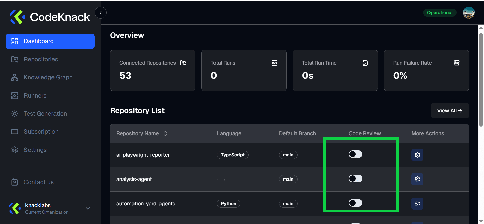 Repository Toggle for Code Review